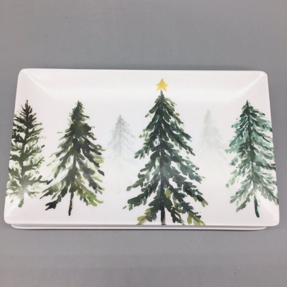 NEW x4 Aspen Home Winter Forest Melamine Appetizer Plate Set Christmas Tree Star - Picture 1 of 6